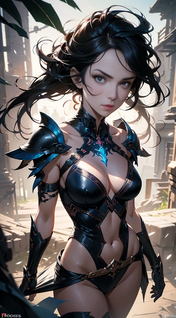 dnd character, Ominous figure in human form, Humanoid, Detailed features, Detailed facial features, small detailed, busty, curvy hips, (full bodyesbian:1.2), (Colorful:1.3), (actionpose), 4K, Intricate, Masterpiece, Digital painting, Detailed, (Depth of field:1.2), Global illumination, (greg rutkovsky(Greg Rutkowski)and Roossils(Rossdraws)and WLOP's artwork)