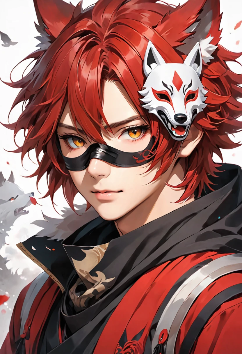 Using a mask Full, Red Hair, Wolf Ears, Boy