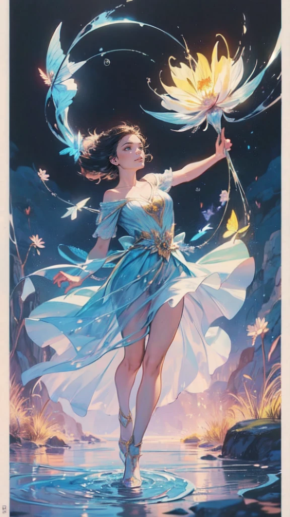 (masterpiece, highest quality:1.2),Wind Spirit,girl:17 years old:perfect face,dance,butterfly々,flower,Wind,effect,be familiar with,magic effect,light,Very light, artistic, artist, color art, Use of magic,fancy,fantasy,beautiful,The best masterpiece,masterpiece,Sparkling,rich colors,colorful,Cast a colorful spell,be familiar with,Beautiful light and shadow,Sounds like fun, doesn't it?,anatomically correct,Wind effect,dream-like,fantasy,mysterious,Lakeside