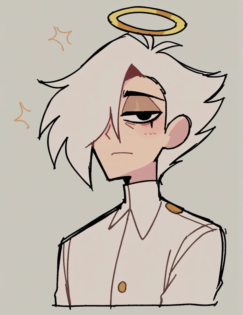 zPDXL, score_9, score_8_up, score_7_up, source_anime, BREAK
sketch, flat color, 1guy, solo, black eyes, vivziepop, helluva boss, portrait, hair over one eye, priest, angel wings