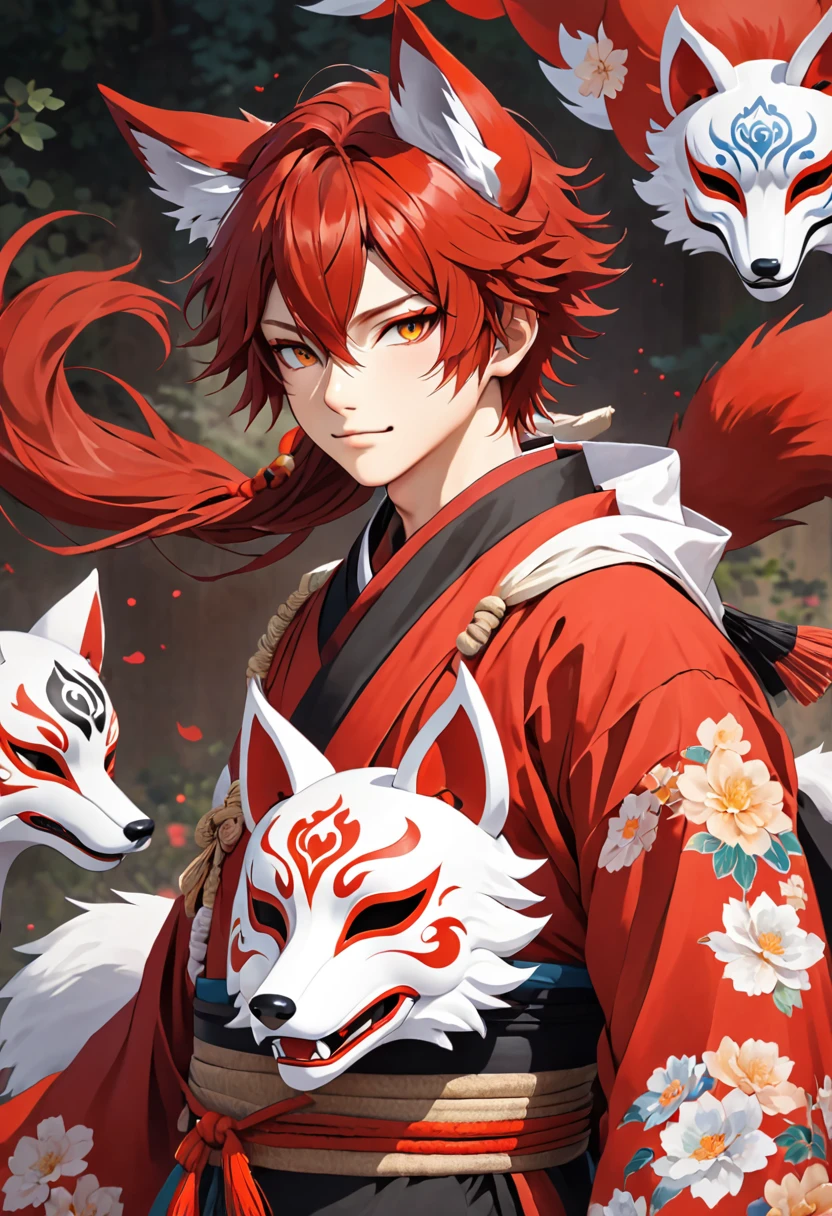 Using Fox Mask, Red Hair, Wolf Ears, Boy