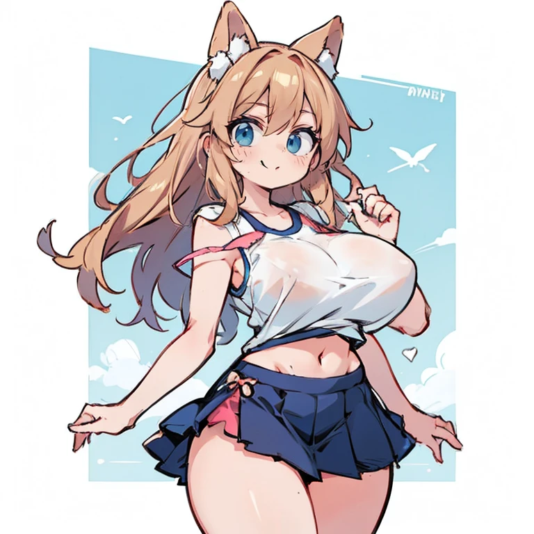 Anime Kawaii sexly Perfect Slim sensual body large breast and huge thighs, An intricate and highly detailed illustration of anime (Young girl) breasts big，Lop，sports attire，bra，clavicle，へそ，，a skirt，smiling, sweetheart, sexly :1.2)(Clean the skin)(glad)][(clothes inspired by &to quote;MINNIE&to quote;) , ILLUSTRATION FOR CHILDREN , clean backdrop]