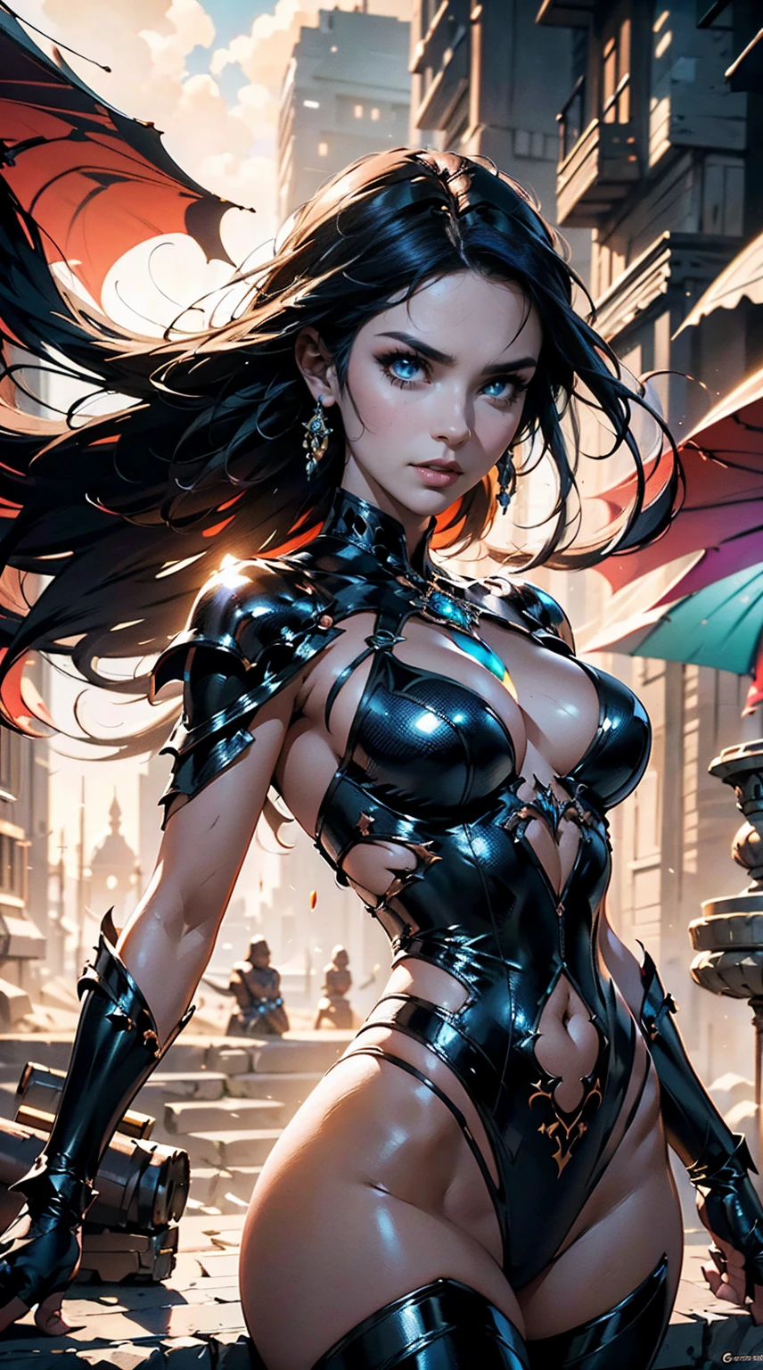 dnd character, Ominous figure in human form, Humanoid, Detailed features, Detailed facial features, small detailed, busty, curvy hips, sheer bodystockings, (full bodyesbian:1.2), (Colorful:1.3), (actionpose), 4K, Intricate, Masterpiece, Digital painting, Detailed, (Depth of field:1.2), Global illumination, (greg rutkovsky(Greg Rutkowski)and Roossils(Rossdraws)and WLOP's artwork)