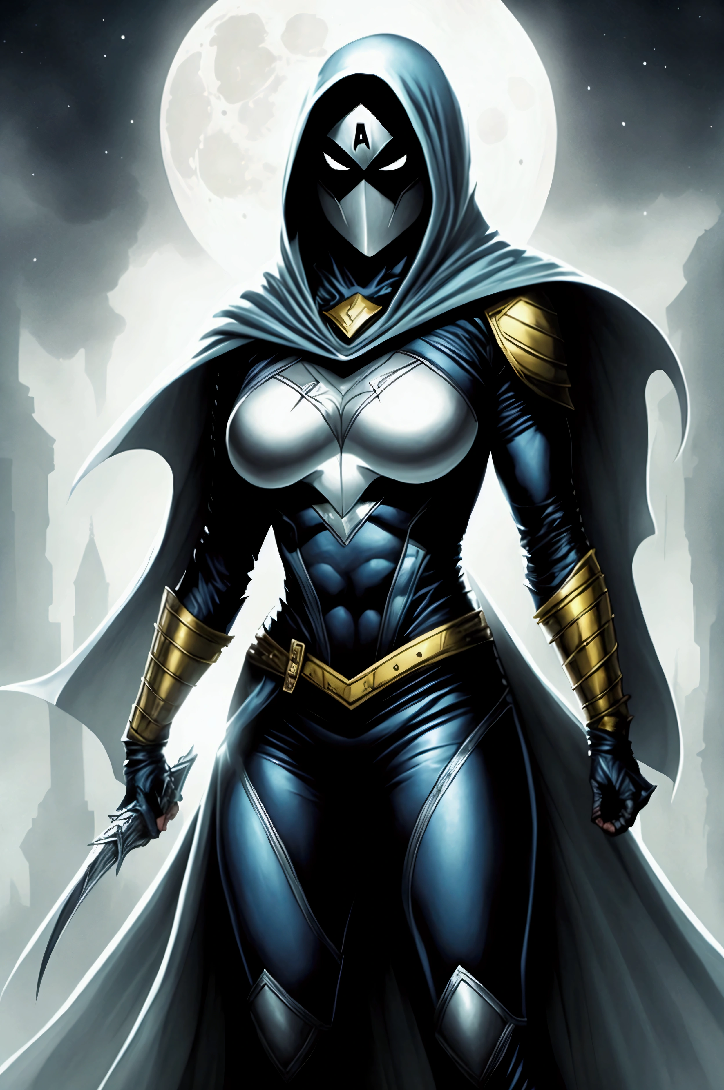 Female Moon Knight, (Marvel Comics) dark fantasy style art, epischer fantasy artstil HD, fantasy art, Dunkle fantasy art, epic fantasy digital art style, Dunkle fantasy artwork, 4K-fantasy art, dark fantasy digital art, Fantasy-Krieger, HD Fantasy Art, fantasy dark art, dark fantasy style