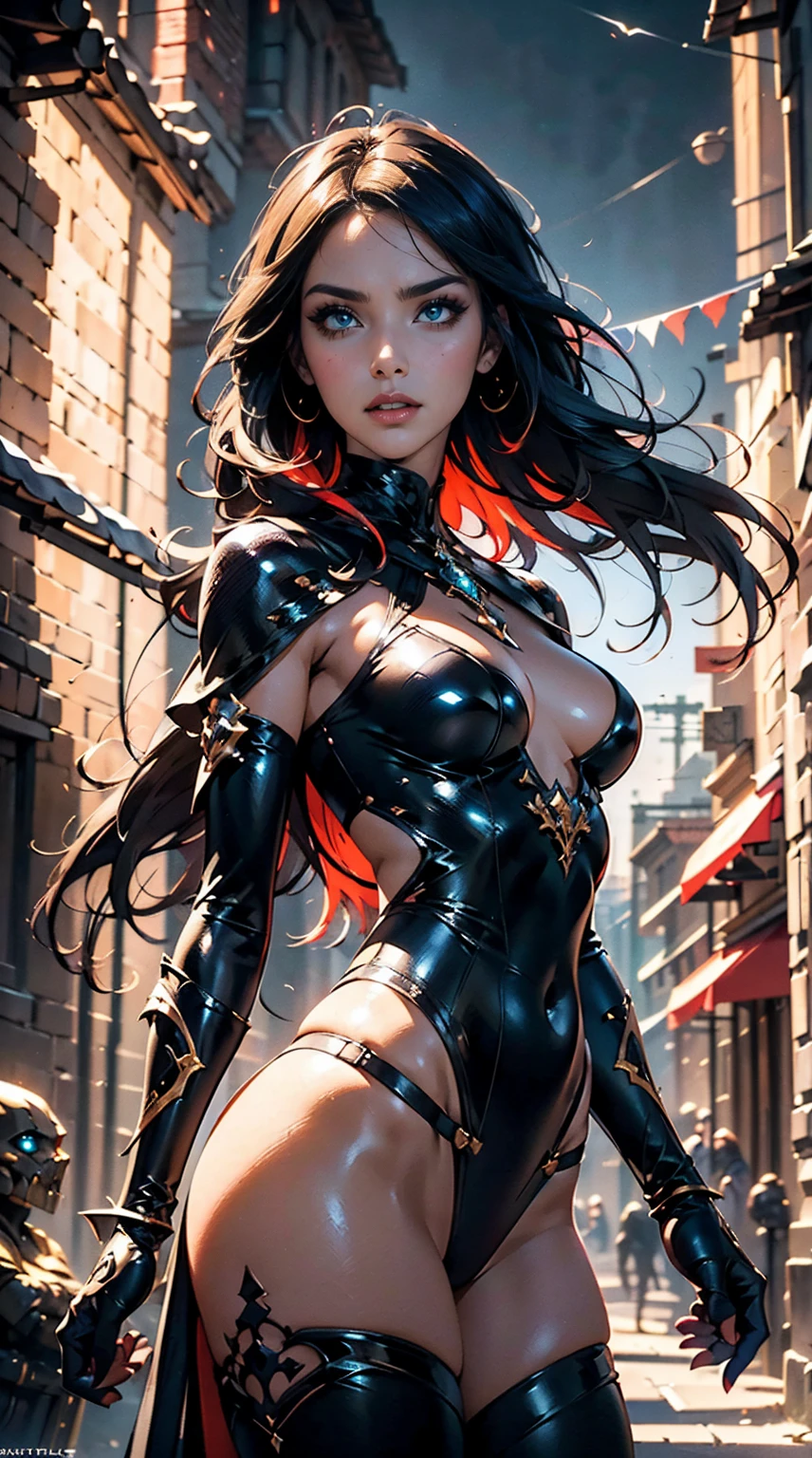 dnd character, Ominous figure in human form, Humanoid, sheer bodystockings, Detailed features, Detailed facial features, small detailed, busty, curvy hips, sheer bodystockings, (full bodyesbian:1.2), (Colorful:1.3), (actionpose), 4K, Intricate, Masterpiece, Digital painting, Detailed, (Depth of field:1.2), Global illumination, (greg rutkovsky(Greg Rutkowski)and Roossils(Rossdraws)and WLOP's artwork)