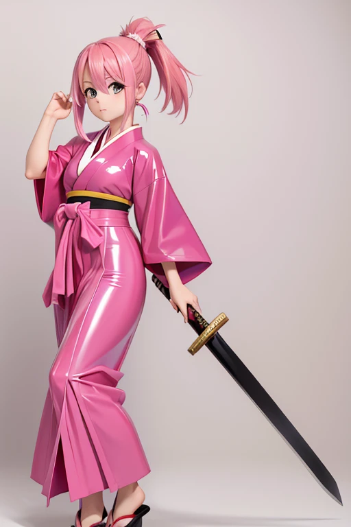Perfect Anatomy Highest quality,Highest Resolution,(((Pink Hair ponytail Latex Hakama ))) Furai no Shiren Asuka Japanese sword cool
