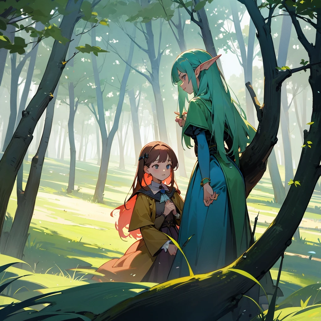 Two young witches in a fairy forest