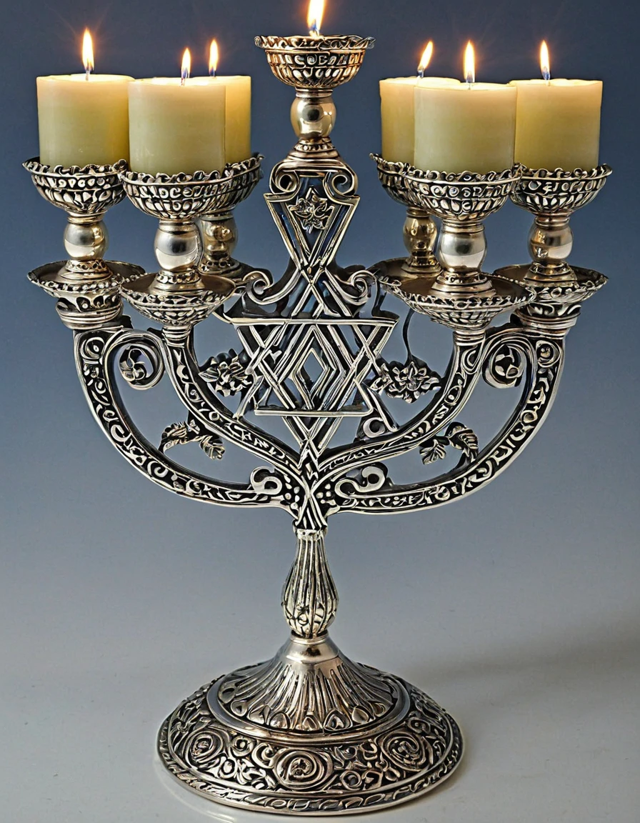 Judaism, A decorative sterling silver candle holder , ((holds seven candles))  Menorah