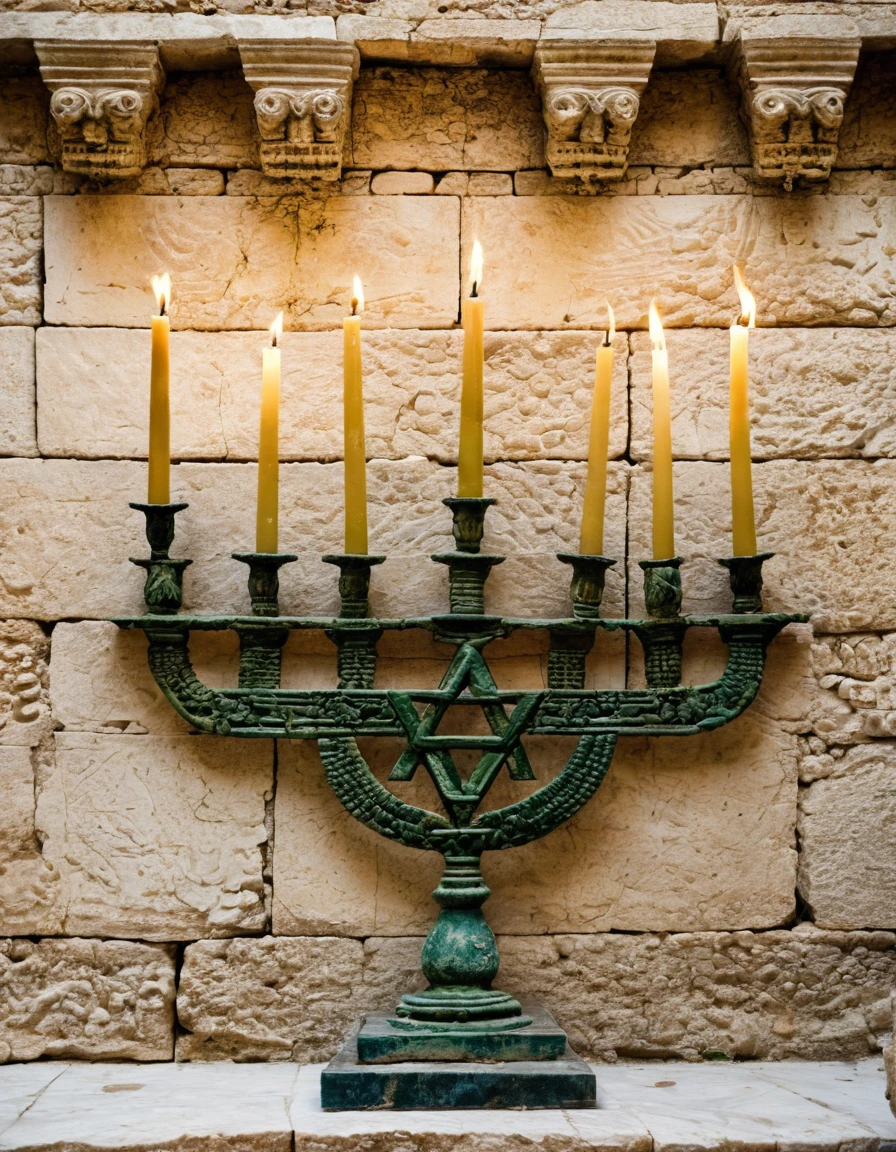 Around 70 AD, a Jewish symbol taken by Roman troops from the destroyed Temple in Jerusalem, Menorah, A candlestick that holds Seven candles