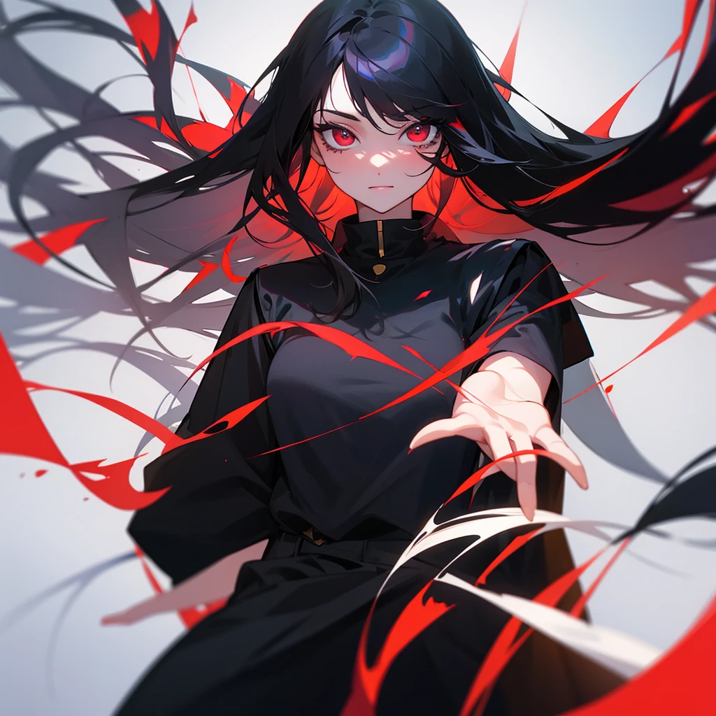 common woman, Eyes red, long black hair, at college.