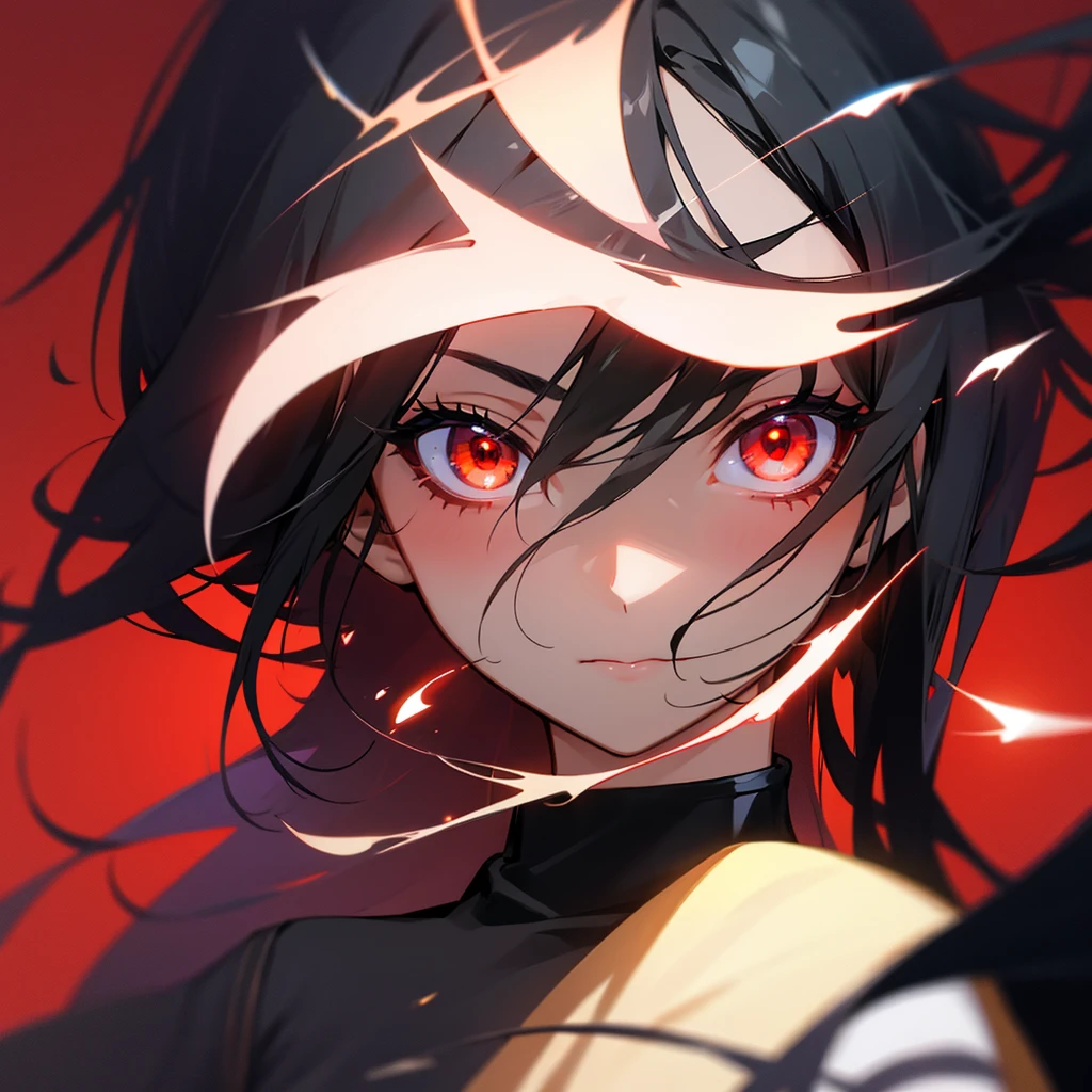 common woman, Eyes red, long black hair, at college.