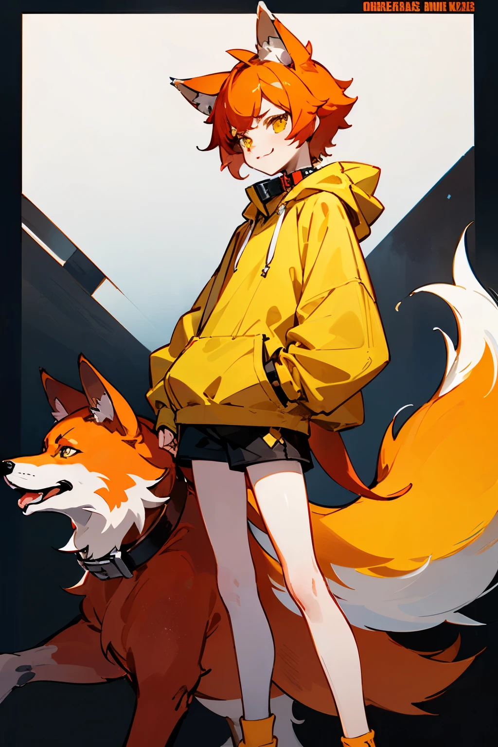 (*I'm Elliot, a short wolf boy with 5'3)
(Using an oversized pastel yellow hoodie, black short and orange socks, I had ginger short hair along with wolf ears and wolf tail of the same color. I had white skin and yellow eyes)
(I had a strange personality, sometimes I seemed very happy, lazy and cute, but sometimes I was grumpy, like a wolf)
(I wore a red dog collar because I thought it was pretty)
*my wolf ears and tail were fluffy and ginger like my hair, and I had yellow wolf eyes*