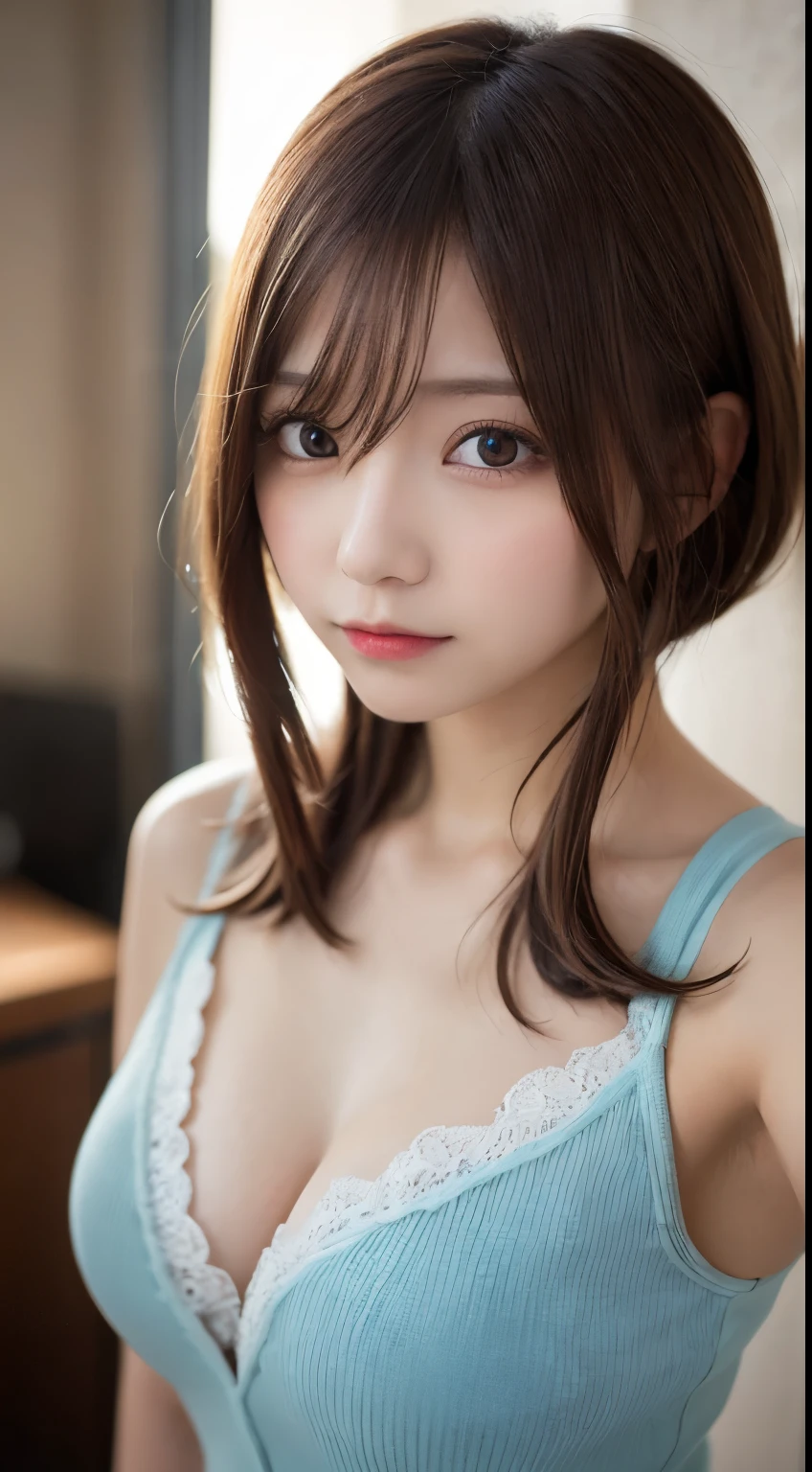 masutepiece, Best Quality, Illustration, Ultra-detailed, finely detail, hight resolution, 8K Wallpaper, Perfect dynamic composition, Beautiful detailed eyes, Bobcut、Natural Lip, Rosidere Cosplay
, cleavage, Random sexy poses, full body、Selfie style、
