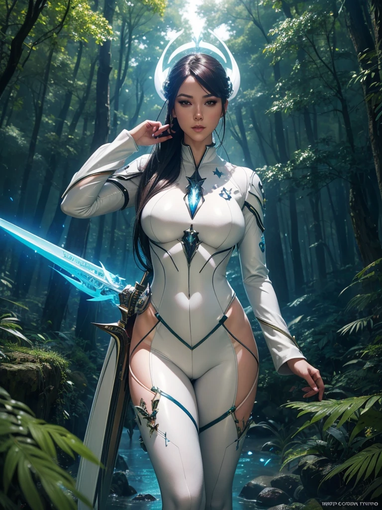 araffed woman in a white suit posing in a forest, Eve, star sword, shiny skin, WLOP art, fanart best art station, WLOP y ROSS Tran, deviantart art station cgscosiety, cg society masterpiece, [ trend on CGSociety ]!!, ross tran 8k, trend on cgstation, Wojtek FUS, fluid digital concept art

