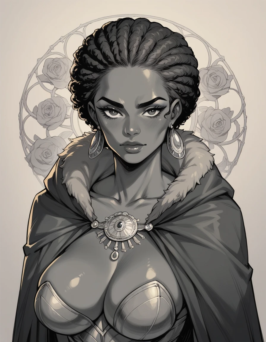 beautiful busty African woman Lionskin cloak