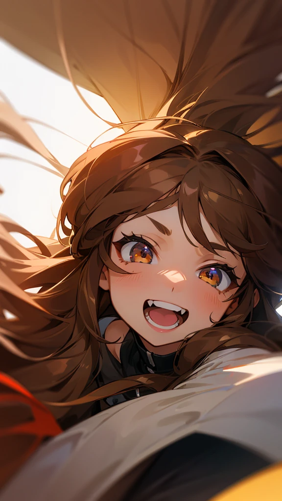 Girl with long brown hair and big front teeth