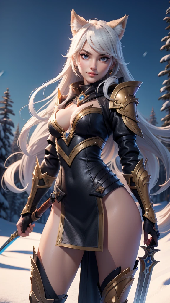a woman with a sword and a skimpy wolf armor in the snow, showing lots of skin, an anime drawing inspired by rossdraws, Artstation contest winner, fantasy art, a very beautiful berserker woman, trending on artstation pixiv, detailed anime character art, small breasts, clean detailed anime art, detailed anime artwork, forest hunter lady, extremely detailed artgerm, detailed anime art, detailed digital anime art