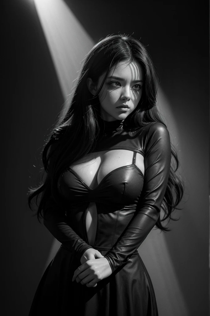 blurred image of a woman in a black and white photo, dark high-contrast concept art, 3 panel action scenes, high contrast illustrations, high detail and high contrast, black and white manga panel, tint and screentone, vidro quebrado ( ( rays of sunlight ) ), mysterious and dark art style, comic book style, inspired by Mike Deodato