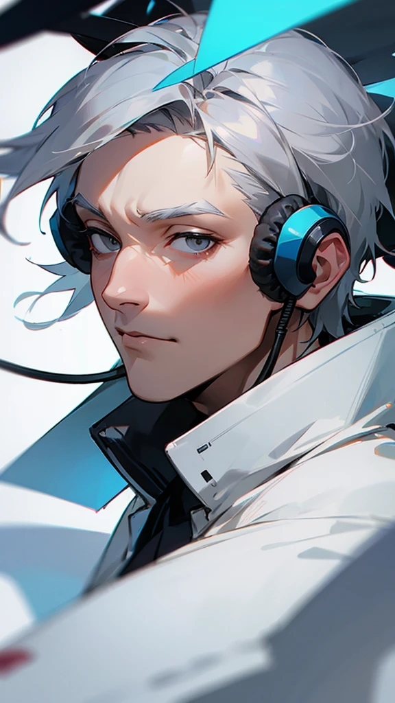 Man with gray hair using headset