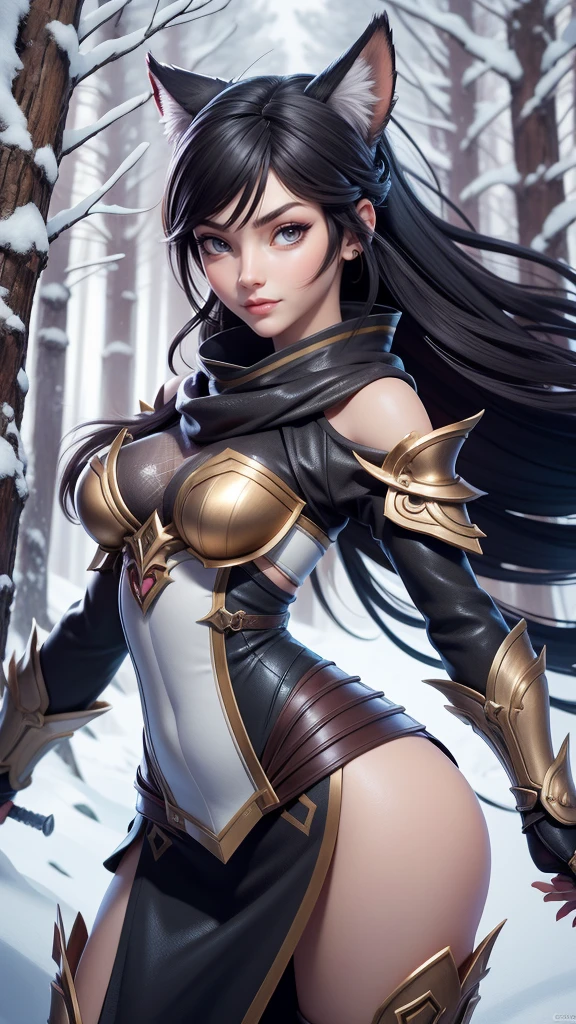 a woman with a sword and really skimpy wolf armor in the snow, showing lots of skin, an anime drawing inspired by rossdraws, Artstation contest winner, fantasy art, a very beautiful berserker woman, trending on artstation pixiv, detailed anime character art, small breasts, clean detailed anime art, detailed anime artwork, forest hunter lady, extremely detailed artgerm, detailed anime art, detailed digital anime art