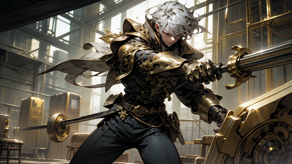 a man with a hammer in front of two silver blocks,  high quality stock image, holding gold, high quality product image, Gold and silver, stock illustration, Gold and silver and brass, silver and gold, common art, precious metal