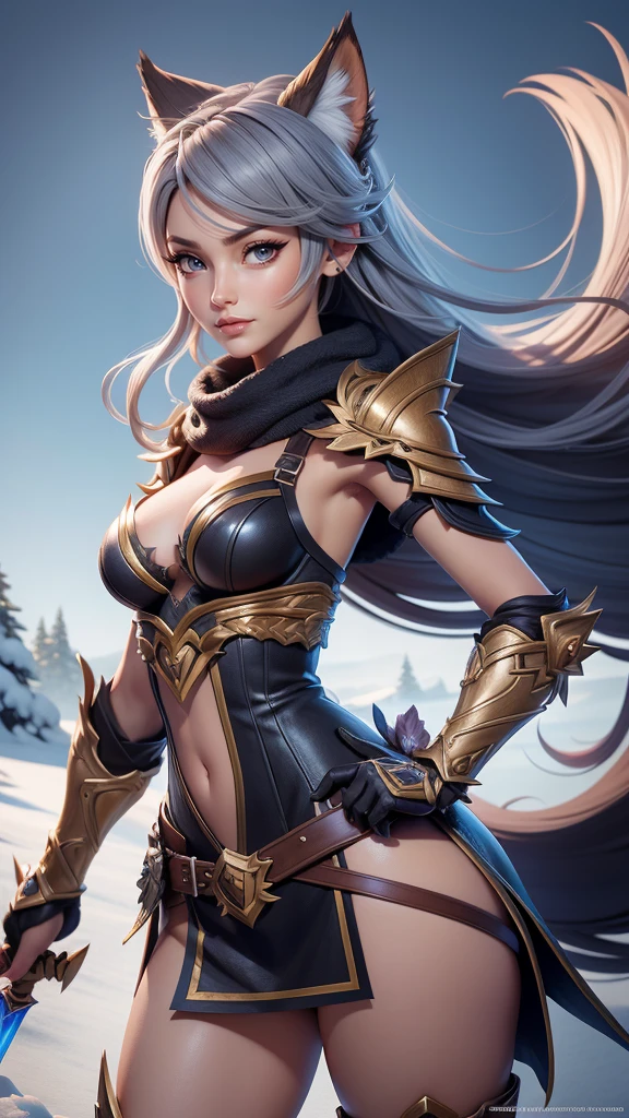 a woman with a sword and really skimpy wolf armor in the snow, showing lots of skin, body being revealed, an anime drawing inspired by rossdraws, Artstation contest winner, fantasy art, a very beautiful berserker woman, trending on artstation pixiv, detailed anime character art, small breasts, clean detailed anime art, detailed anime artwork, forest hunter lady, extremely detailed artgerm, detailed anime art, detailed digital anime art