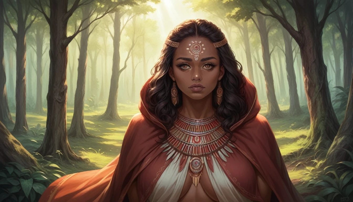 beautiful busty African woman, Lionskin cloak, detailed face, detailed eyes, detailed lips, long eyelashes, beautiful skin, elegant pose, tribal jewelry, outdoor forest environment, sunlight, warm colors, cinematic lighting, highly detailed, 8k, photorealistic, intricate textures, masterpiece