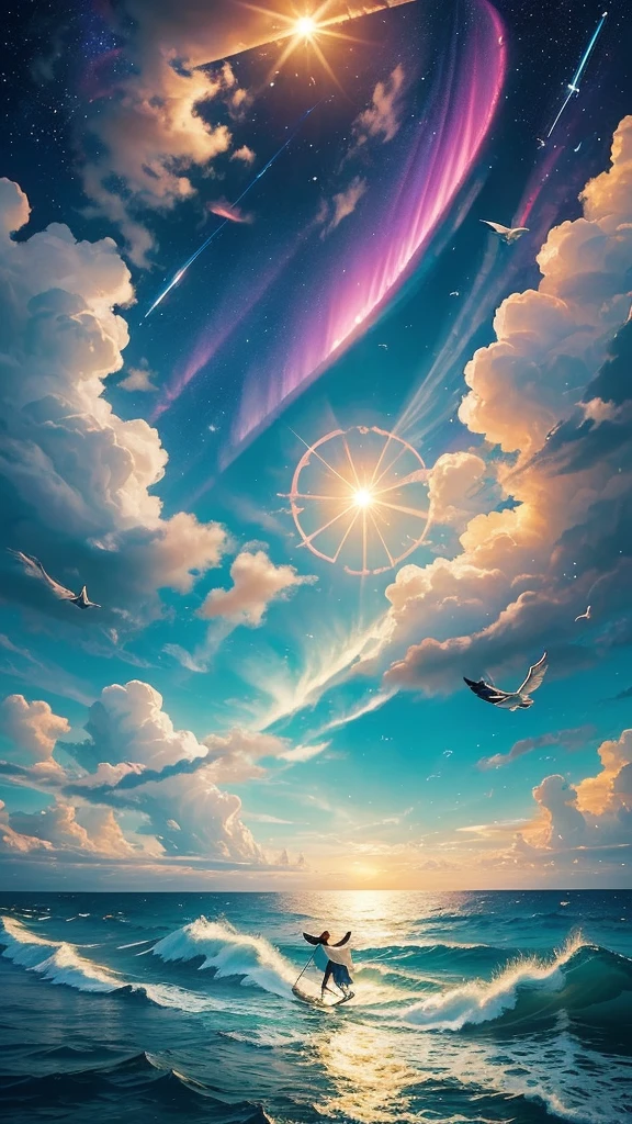 Happy,mysterious、It has infinite possibilities、Everything is exciting、Work, love, and hobbies、Overall good fortune、Aurora、Light of the sun、pigeon、star、heart、Ocean、Good luck and success、wishes come true、smile