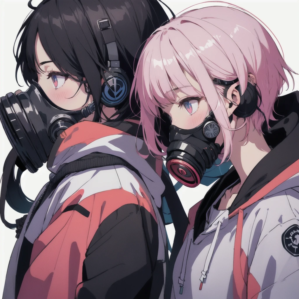 Beautiful young man, coral pink-haired, ((Gray eyes)),(short wave hair:1.2), (gas mask:1.2),((underwear、bra、lingerie:1.2)),clear wear,High quality, amount of drawing, pixiv illustration,(heart:1.2),close-up Face,red-cheek,(NSFW:1.0),(hand in underwear:1.1),(Constraints、imprisonment、Masturbation:1.25),(spread legs:1.25).