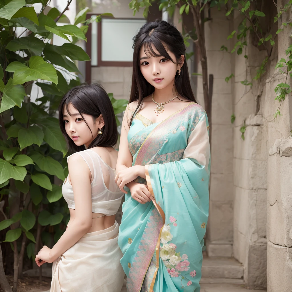 a beautiful korean young girl in indian traditional saree