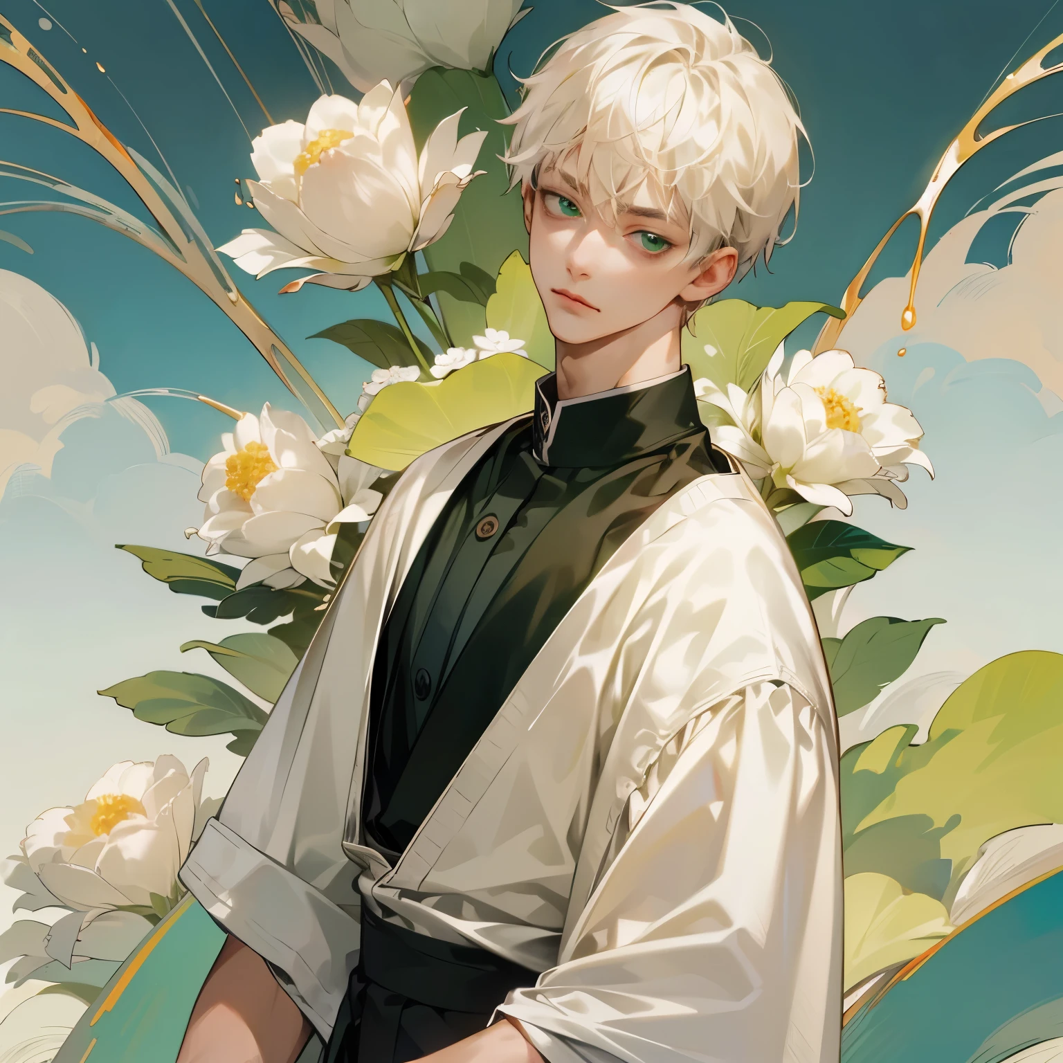 high qualiy, detailded,
Youngh man , 4k hd, super detaill, best qualityer, detailded eyes, work of art, Youngh ,21 years old ,short white hair ,gorgeous green eyes, sad expression, bitter expression,casual outfit