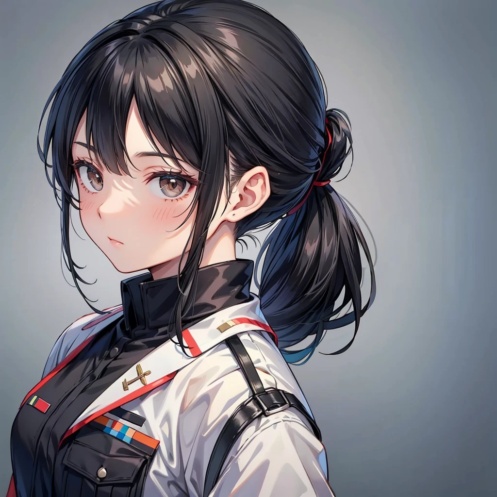Black Hair ponytail Half Up One person military beautiful girl Droopy eyes Expose