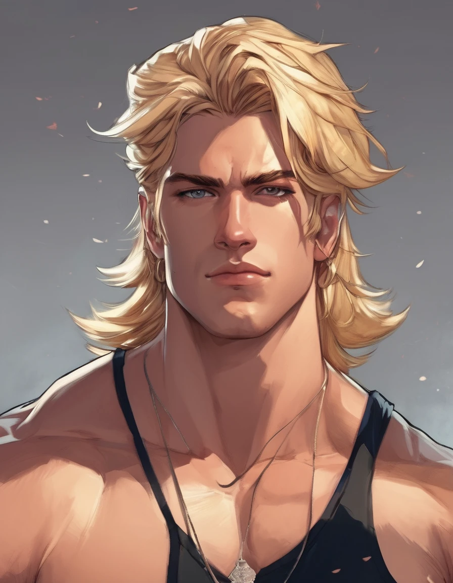 White man, oval face,scene hair,blonde hair,extremely muscular, with bad boy clothes,yearbook 