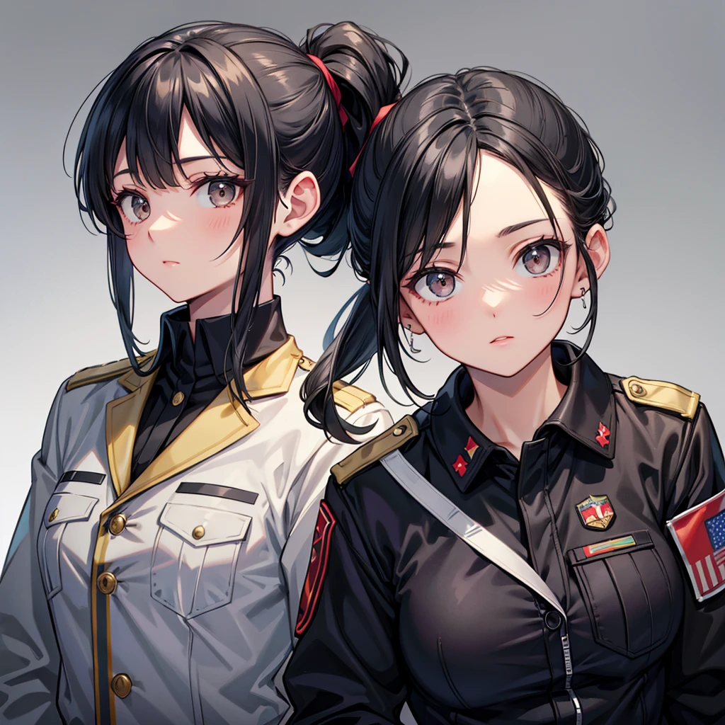 No, adult, modestly attire, (reference to the uniform of a World War II Soviet general. : 1.8),Red coat,long black skirt,((braided hairstyle,bang front hair)),Standing on the tarmac,Government agency,Deep intelligent personality,Discreet facial expression,Respectful face,War,Fighter plane,( Dark Green Eyes,Black Hair,Smooth Poll Hairstyles,Double Pia Hairstyles,Top Fine Eyes,Straight Bob Pony Hairstyle,Red Glasses Wear,Dark Green Eyes),Authoritarian Society,Long Distance,Beautiful Delicate Face with Detail, Beautiful Delicate Eyes with Detail, Perfect Face Proportion, High Fine Skin, Fine Skin, Best Four Finger to One Thumb Ratio,Masterpiece, High Detail, Realistic