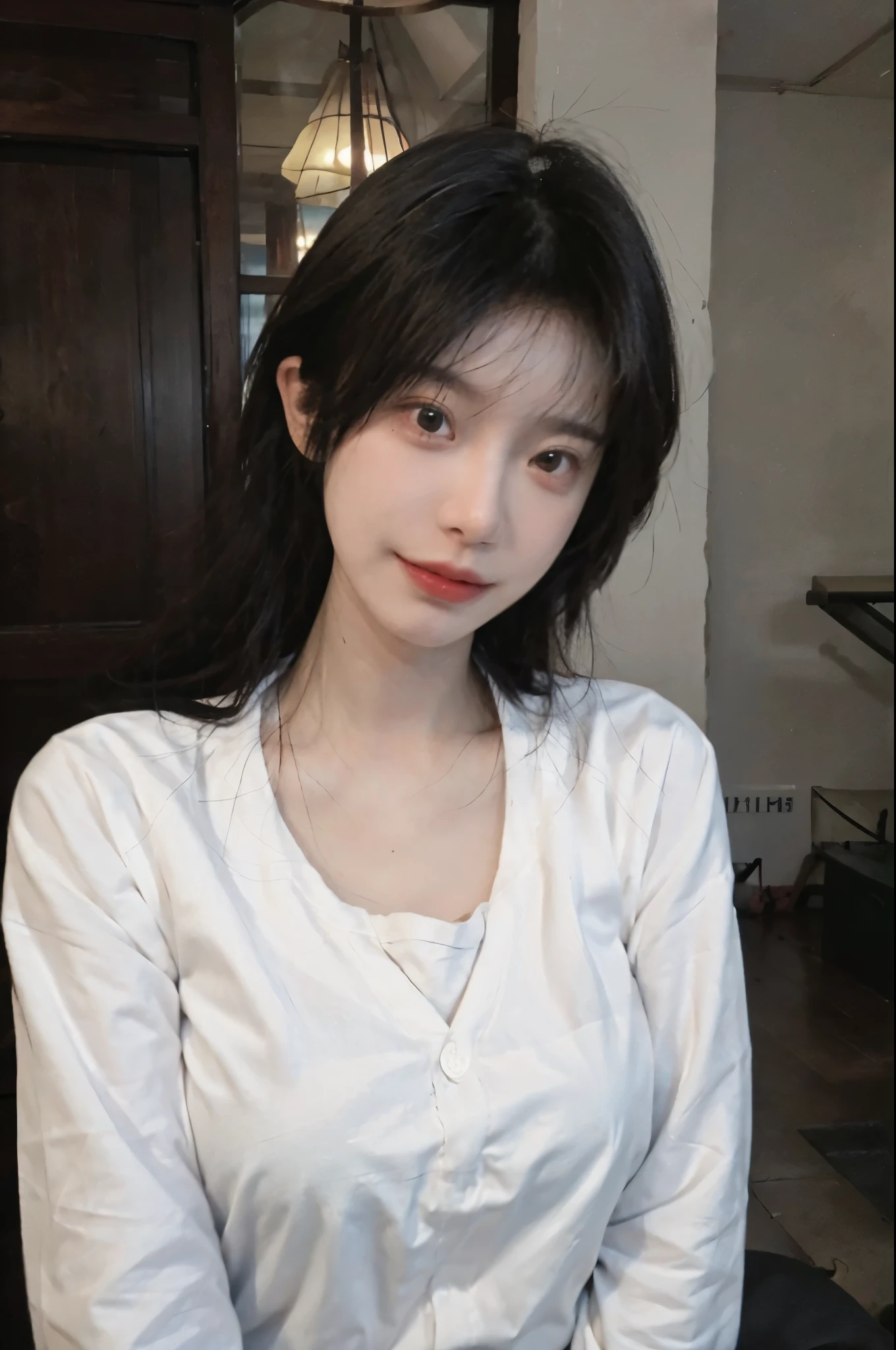 Best quality,masterpiece,Ultra-high resolution,(Photo Realism:1.4),girl,Sexy,cute,,(shirt:1.2),(Big breasts:1.3),(Upper body:1.4)