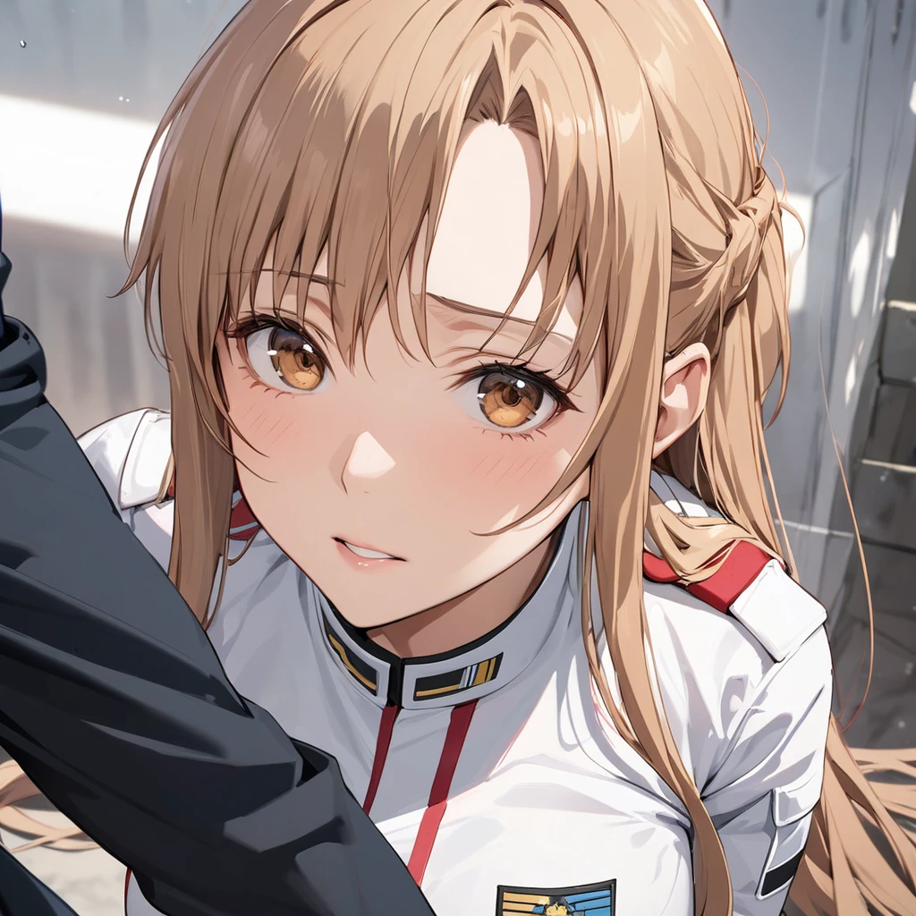 ((Highest quality)), ((masterpiece)), (detailed), (Perfect Face)、The woman is Yuuki Asuna, a Ground Self-Defense Force officer, with light brown, semi-long hair and wearing the Ground Self-Defense Force uniform.