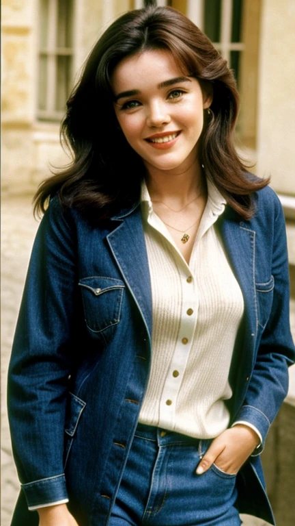 Isabelle Adjani wearing beautiful casual clothes and smiling