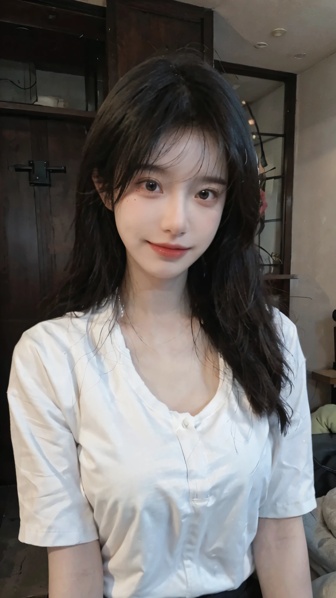 Best quality,masterpiece,Ultra-high resolution,(Photo Realism:1.4),girl,y,cute,,(shirt:1.2),(Big3),(Upper body:1.4)