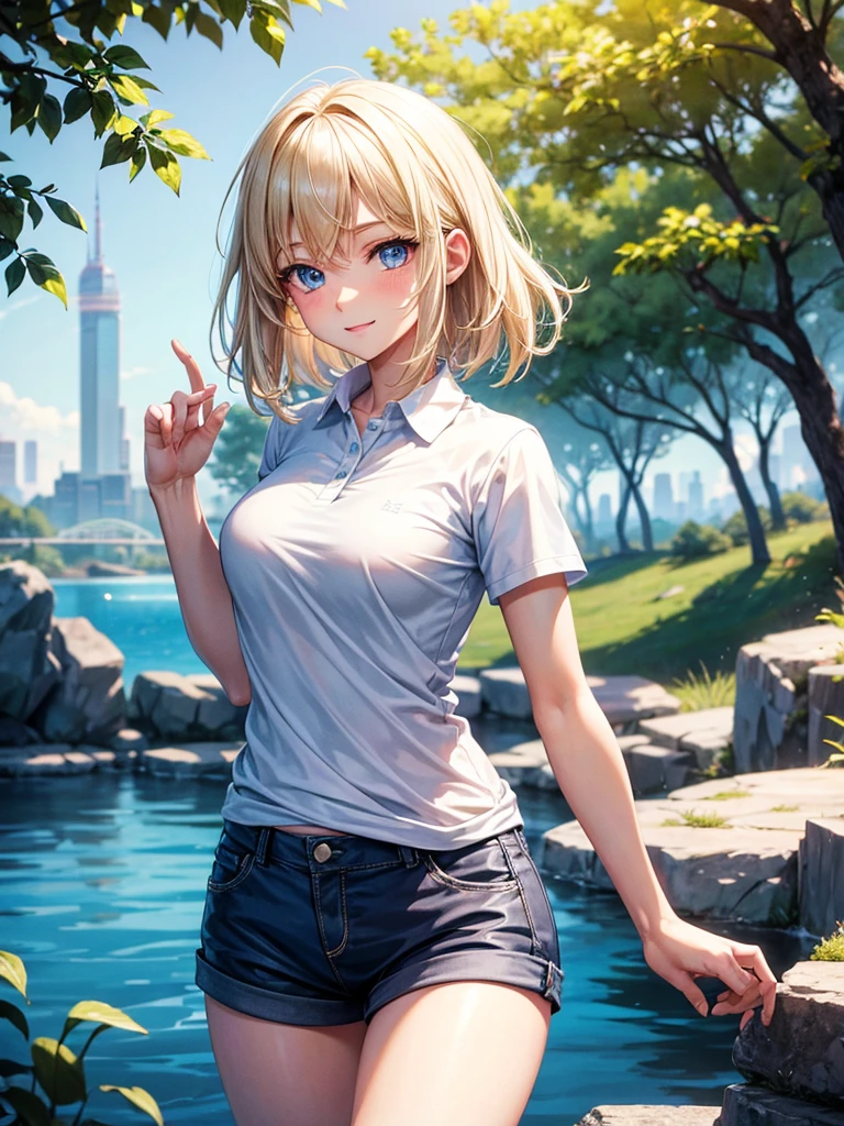 (Highest quality、4K、8k、High resolution、masterpiece:1.2)、Very detailed、(anime、Daydreaming、anime的:1.3)、blonde、Pixie Cut、Japanese、Full body photo、Plump、Spread your legs、((open shirt))、Sagging breasts、slightly flabby belly、(bottomless)、(Put your hands behind your head)、(((Squatting Deep Over Dildo)))、Inserting a dildo into the vagina