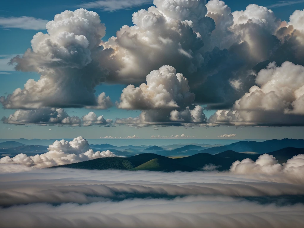 a cloudy day, dramatic clouds, fluffy clouds, cumulus clouds, wispy clouds, cloud formations, cloud patterns, cloud textures, blue sky, sunlight through clouds, atmospheric perspective, vast sky, peaceful scene, serene landscape, natural scenery, (best quality,4k,8k,highres,masterpiece:1.2),ultra-detailed,(realistic,photorealistic,photo-realistic:1.37),landscape,cinematic lighting,warm color palette