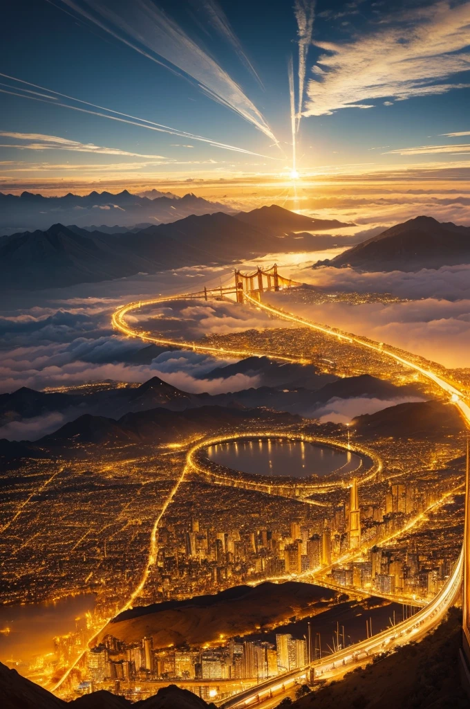 A shining city among the clouds made of pure gold, with streets of gold and crystal ponds and gardens with flowers that never fade, and a great golden gate with a golden staircase going up to it
