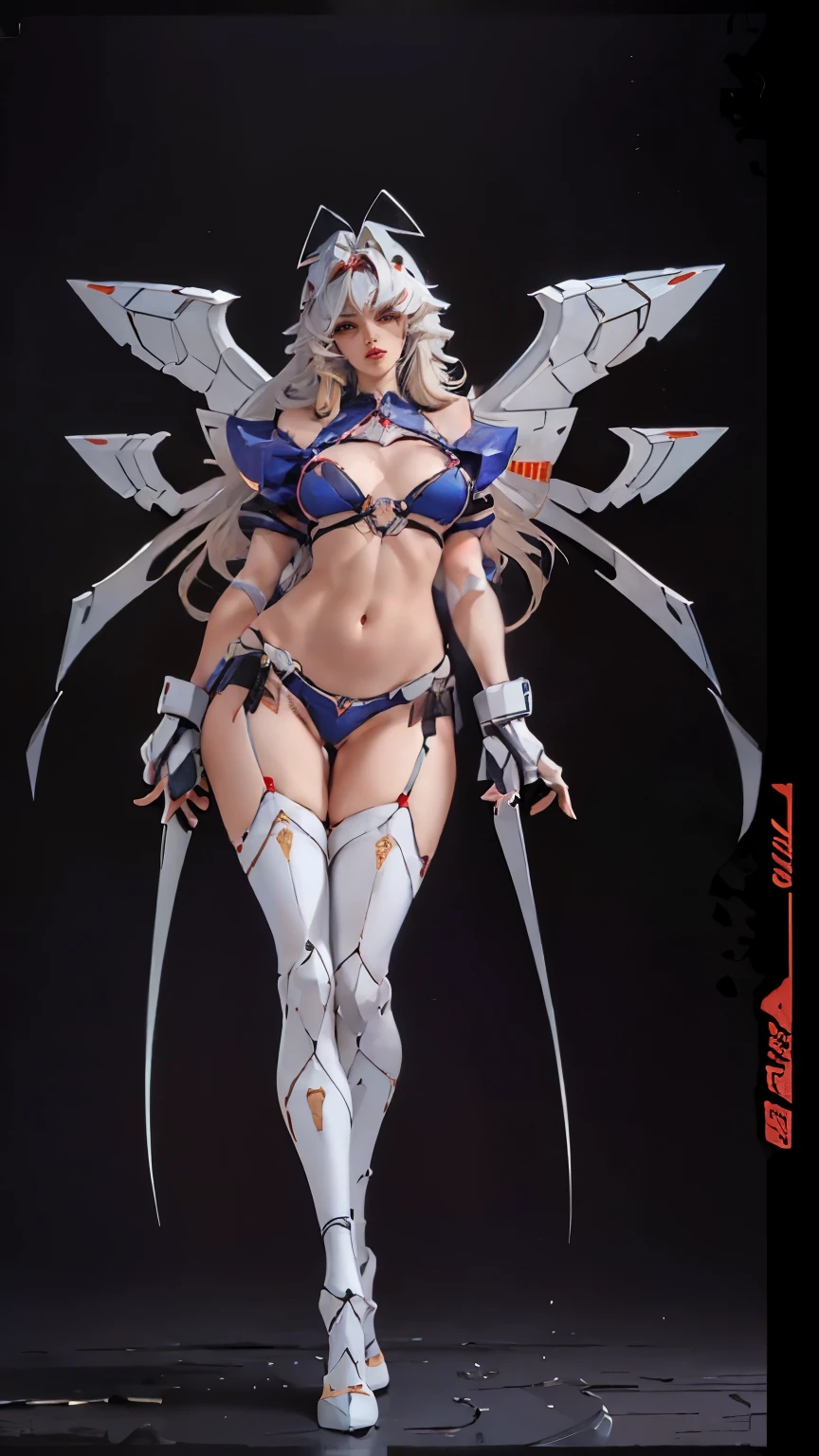 (A female:1.5), (full body:1.4), (full body:1.4), It is also a female Yingzhao, (Technologie:1.5), above, The ultra-wide-angle lens captures the image of her beautiful and ethereal wings on the ionosphere launching a super-high-speed charge and leaping。Her front half is distinctly feminine, Tall sexy body,possessed, (F cup giant coconut tit chest:1.4), Has(Narrowed small brute waist 5.5), Butterfly cross, The embedded interface of the bent female metamorphosis, (Narrowed sternum:1.4), The upper end begins to embed the chest cavity of a woman in the shape of a bent dog style at the back of the beautiful woman's body/lower back/Ventral transverse。Then there are the sexy beauty's upright hips,(Her entire body has been completely female and replaced by a female body:1.4), Mechanized armor covers the legs with knee-shaped anti-joints and feet, And these parts are highly anthropomorphic, This makes her legs graceful and slender, Her legs exploded in length proportions and was slender and toned, Under the legs are skinny white feet dressed in Skyscraper Heels, Use Midjourney's advanced stroke tools and color palettes, as well as texture packs, model packs, and texture tools,Concentration, Include
