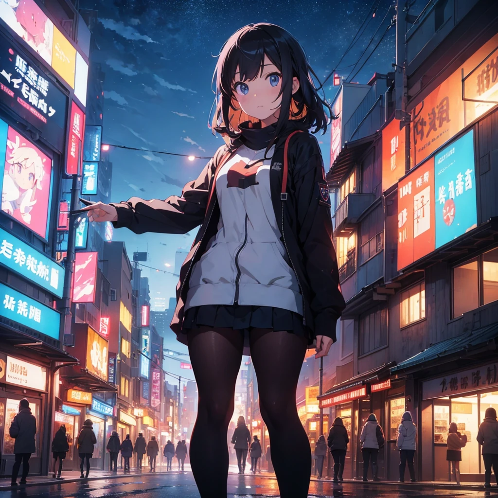 anime girl in front of a city with tall buildings, concept art inspired by Liam Wong, cgsociety contest winner, digitl art, Paisagem de Ilya Kuvshinov, non-style artwork by guweiz, digitl art ilya kuvshinov, makoto shinkai cyril rolando, In front of a sci-fi cityscape, aenami alena style