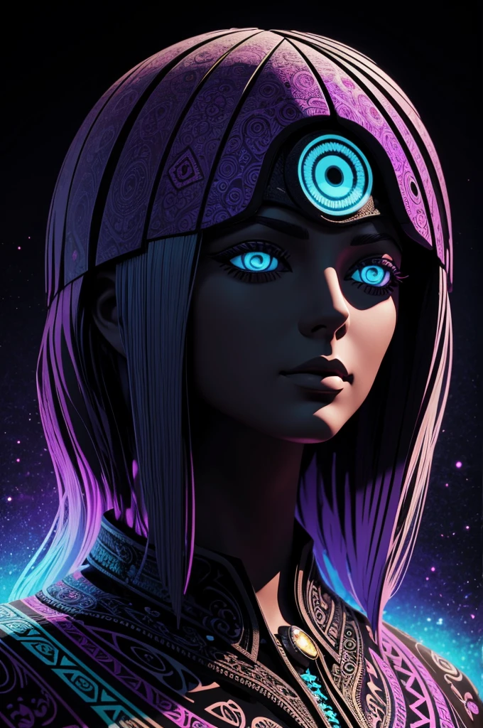 psychadelic, vector image, isolated, black background, ancient 3D illustration
