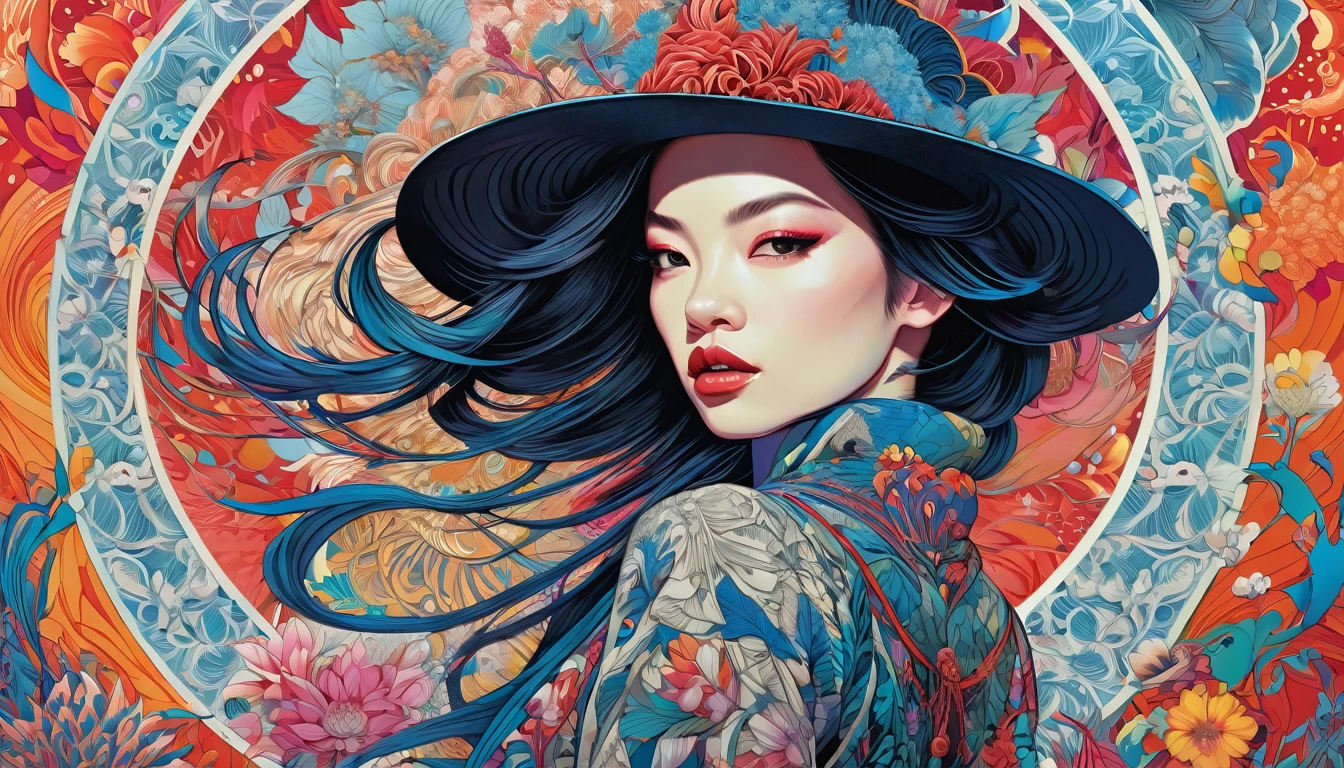 Official Art, unity 8k wallpaper, Super detailed, beautifully、aesthetic, masterpiece, Highest quality, Chinese style, (zenTangle, Mandala, Tangle, enTangle), Flower Ecstasy, One girl, Very detailed, Dynamic Angle, Cowboy Shot, The most beautiful form of chaos, elegant, Brutalist design, Vibrant colors, Romanticism, James Jean, Robbie Dowie Anton, Ross Tran, Francis Bacon, It was freezing cold, Adrian's genius, Petra Cortright, Gerhard Richter, takato yamamoto, Ashley Wood, Atmospheric
