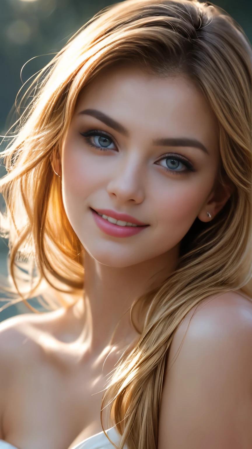 beautiful detailed face, militation, stunning eyes, juicy lips, Gorgeous girl, Soft lighting, Bright colors, portrait, A high resolution, romantic atmosphere, dreamy background, elegant pose, delicate details, flawless skin, captivating look, Charming smile, Visual Arts Aesthetics, master strokes , oil painting style, gallery worthy, Unearthly beauty, flashed, Diffusion of light