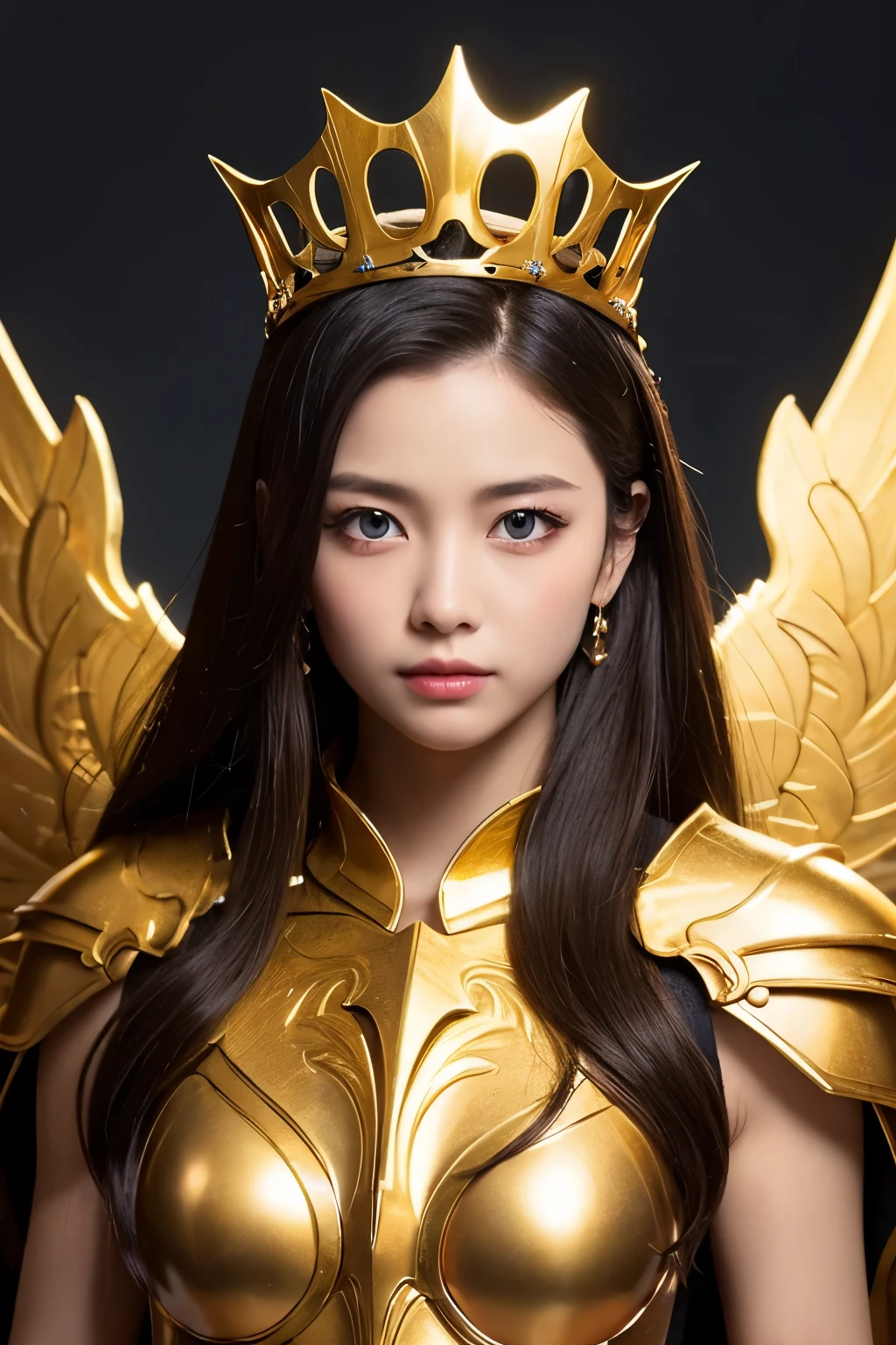 Ultra-clear、Ultra HD、Beautiful Face、prick々Holy warrior in beautiful golden armor、Golden Wings、Golden Tiara、Armor with a heavy feel、blue eyes、