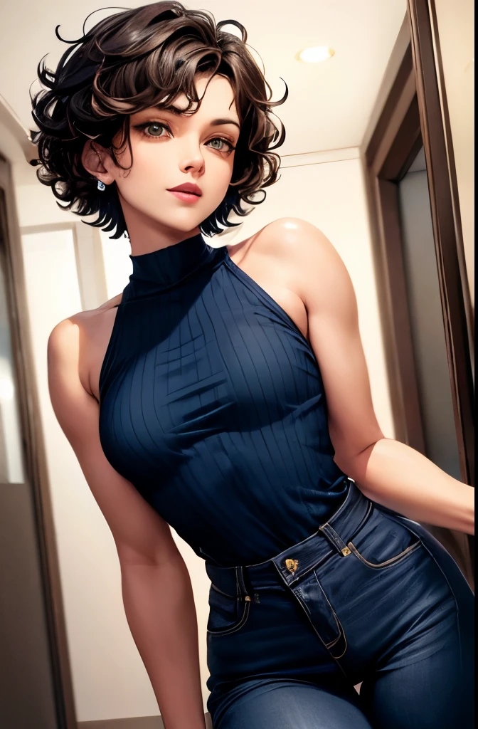 naughty man, short curly hair that reaches the waist in dark blue color, with honey brown eyes,hairless, fucking with another man .