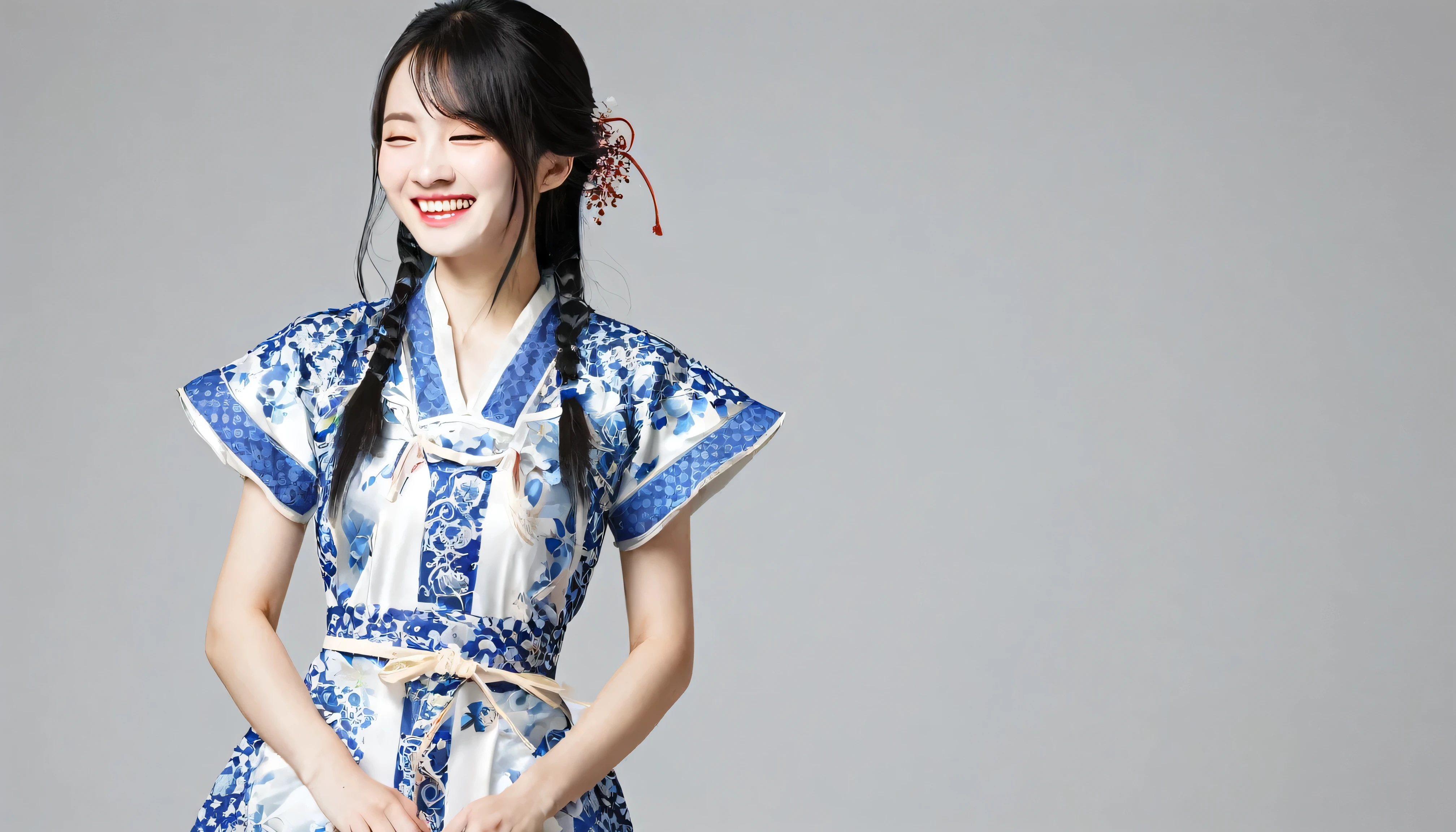 One girl,origin,Cowboy Shot,Mouth closed, China dress, A light smile,, Simple Background,