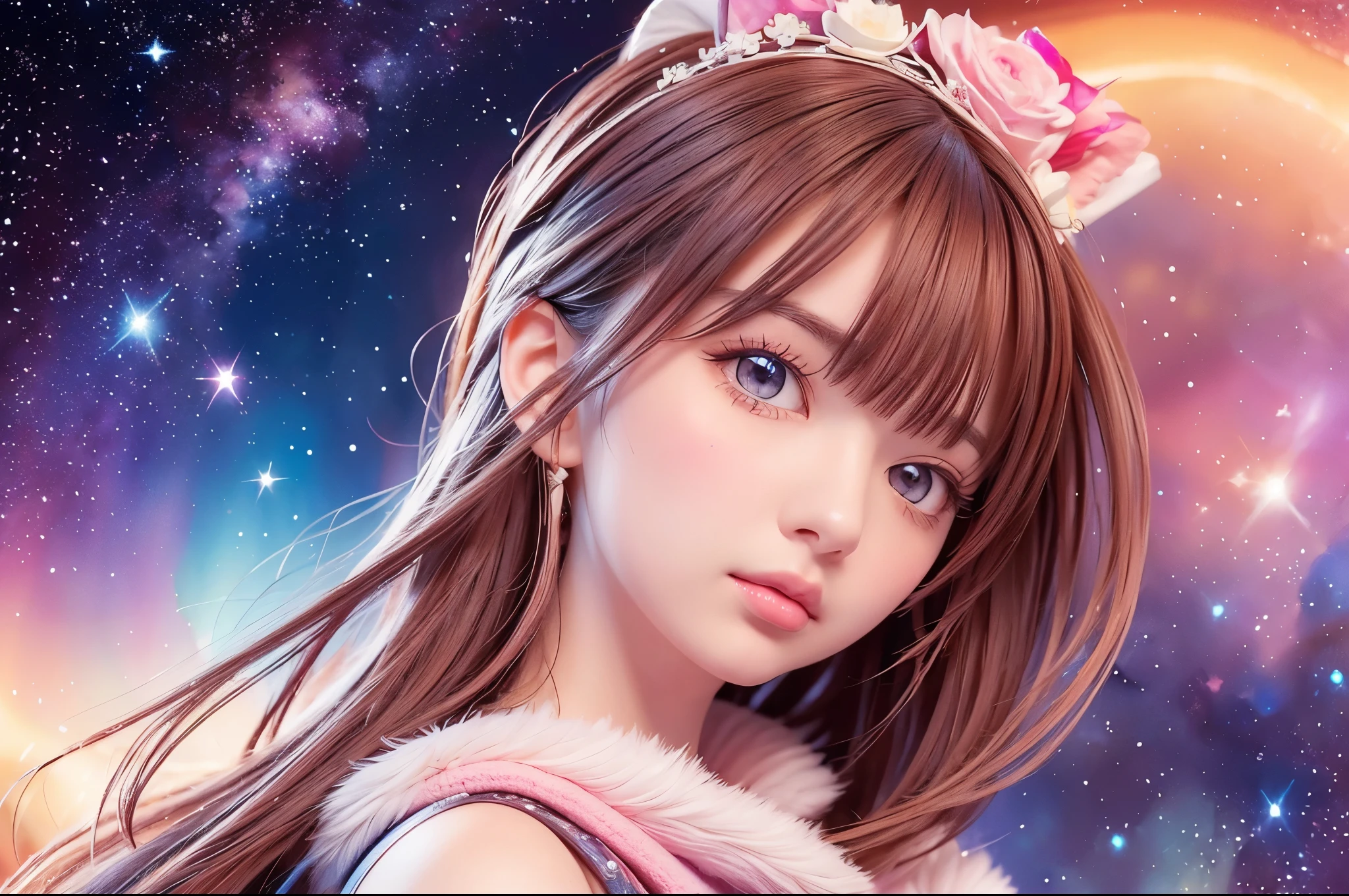 Portraiture (Strass) In space, Colors of the universe, Magnificent watercolor style, (Look to the side:1.1), Furry, (alone:1.1),